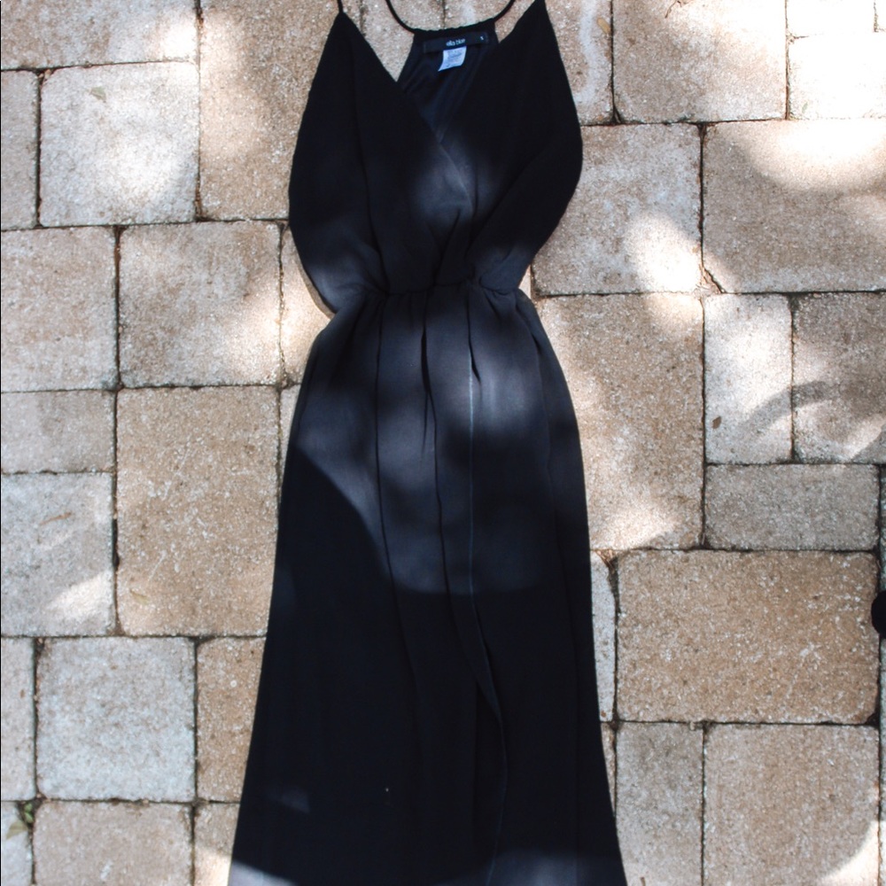 Black chiffon high low midi
